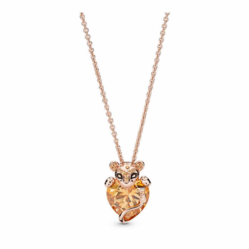 Pandora Australia Rose™ Sparkling Lion Princess Heart Necklace | LCQGHD451